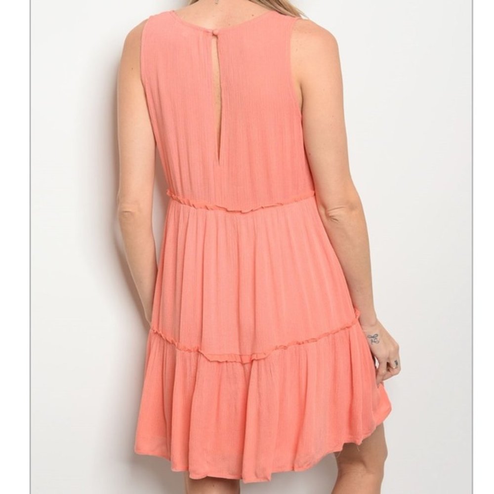 Coral Sleeveless Tiered Flowy Dress - Picture 3 of 3